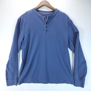 St Johns Bay Legacy Henley Mens Medium Blue Streetwear Long Sleeve Shirt Cotton